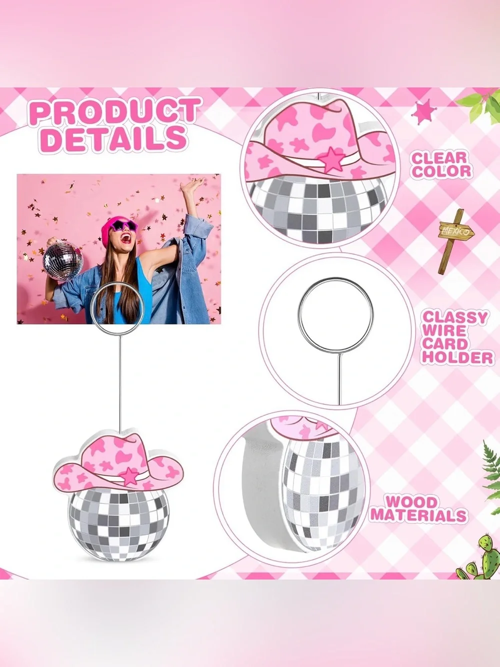 Pink Cowgirl Disco Ball Place Card Holders
